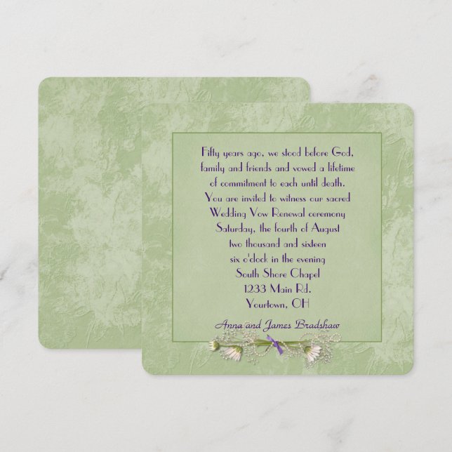 Green Floral Embossed Wedding  Vow Renewal Invitation (Front/Back)