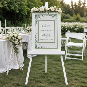 green Floral eucalyptus Frosted Wedding Welcome Acrylic Sign