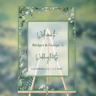 green Floral eucalyptus Frosted Wedding Welcome Acrylic Sign