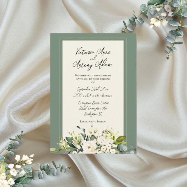Green Floral Fall Winter Watercolor Wedding Invitation (Creator Uploaded)