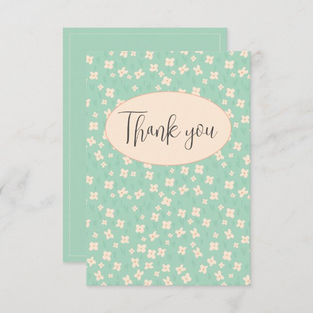 Green Floral Flat Thank You Card (Front/Back)