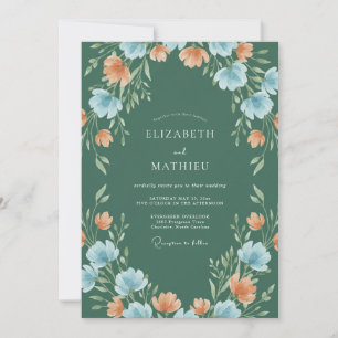 Green Floral Flourish Wedding Invitation