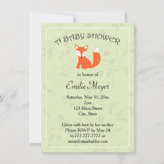 Green Floral Fox Woodland Baby Shower Invitation