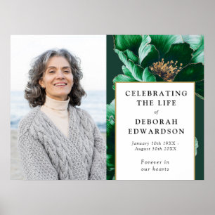 Green Floral Funeral Celebration Of Life Sign