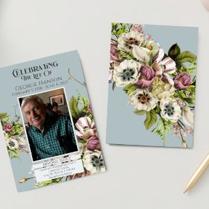 Green Floral Funeral Memorial Announcement