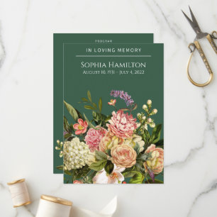 Green Floral Funeral Memorial Program Programme