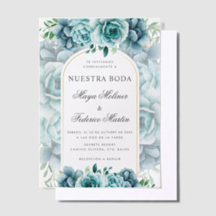 Green Floral Garden Nuestra Boda Spanish Wedding Vellum Invitations