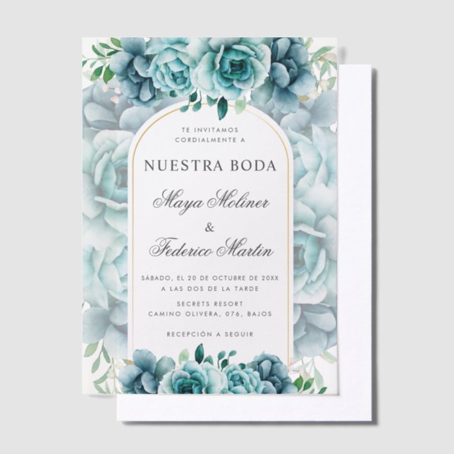 Green Floral Garden Nuestra Boda Spanish Wedding Vellum Invitations (Offset)