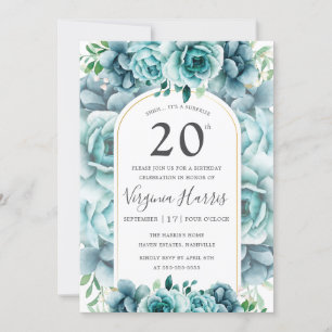 Green Floral Garden Twenty 20th Birthday Invitation