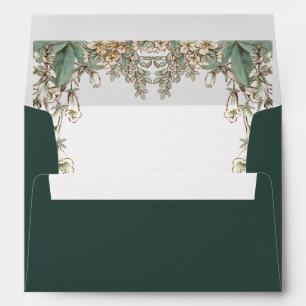 Green Floral Garland Script Elegant Wedding Envelope