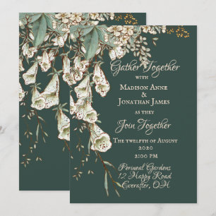Green Floral Garland Script Elegant Wedding Invitation