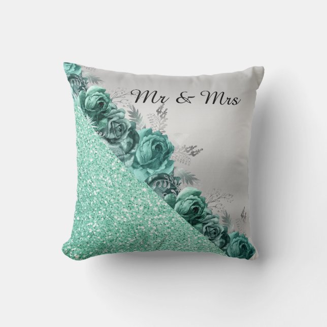 Green Floral GLITTER CUSHION RING PILLOW (Front)