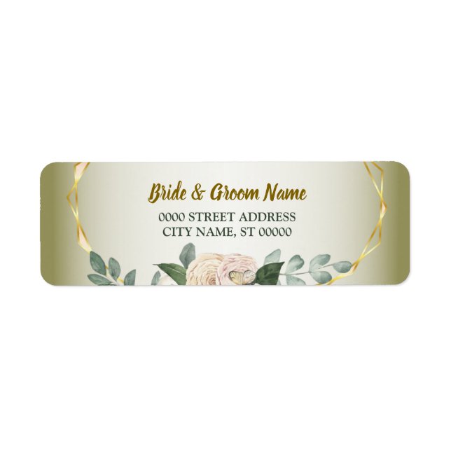 Green Floral Gold Geometric Wedding Return Address (Front)