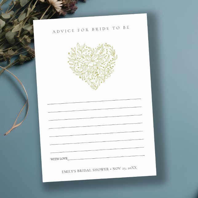 Green Floral Heart Advice For Bride Bridal Shower Enclosure Card (Creator Uploaded)