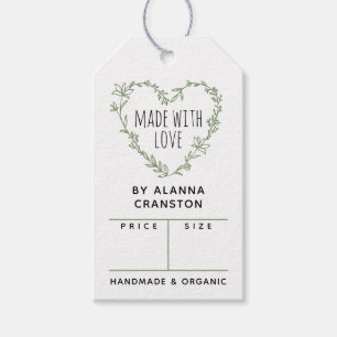 Green Floral Heart Wreath Made With Love Price Gift Tags