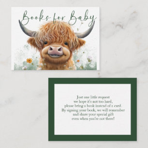 Green floral Highland cow Books for Baby Enclosure Card