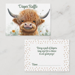 Green floral Highland cow Diaper Raffle  Enclosure Card