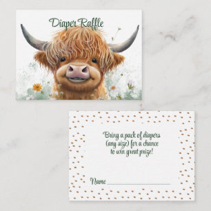 Green floral Highland cow Diaper Raffle  Enclosure Card