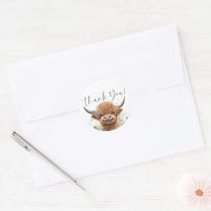 Green floral Highland cow it's a boy Classic Round Sticker