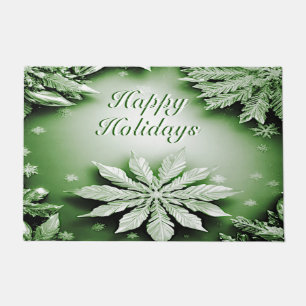 Green Floral Holiday Christmas Doormat