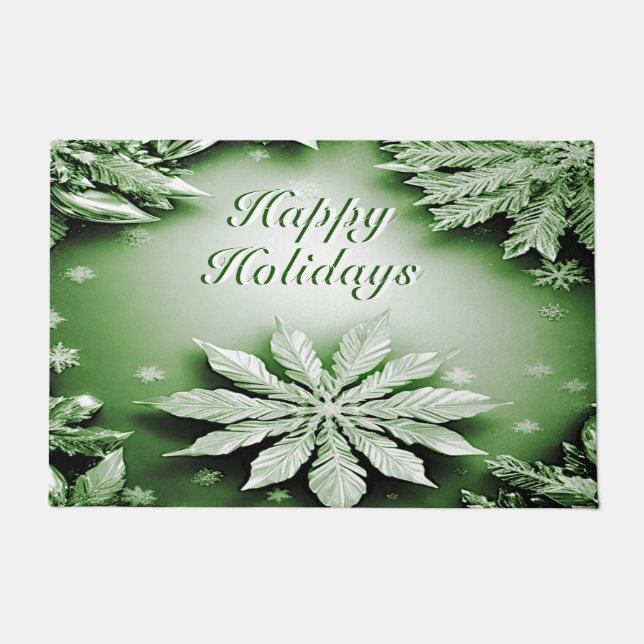 Green Floral Holiday Christmas Doormat (Front)
