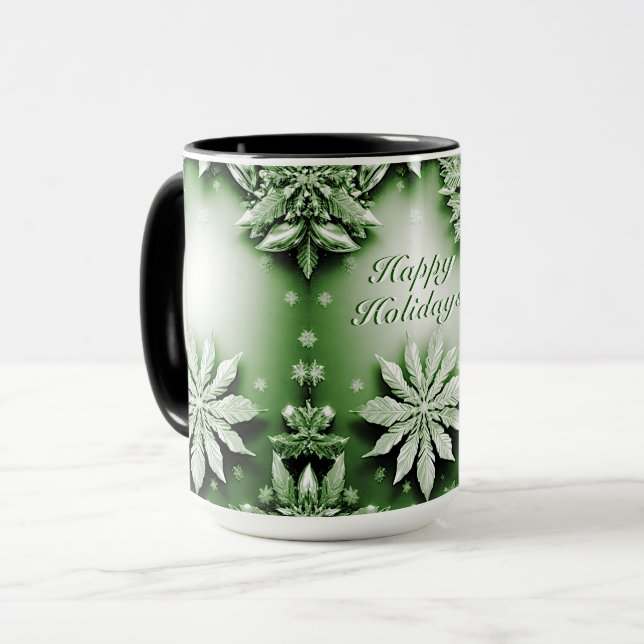 Green Floral Holiday Christmas Mug (Front Left)