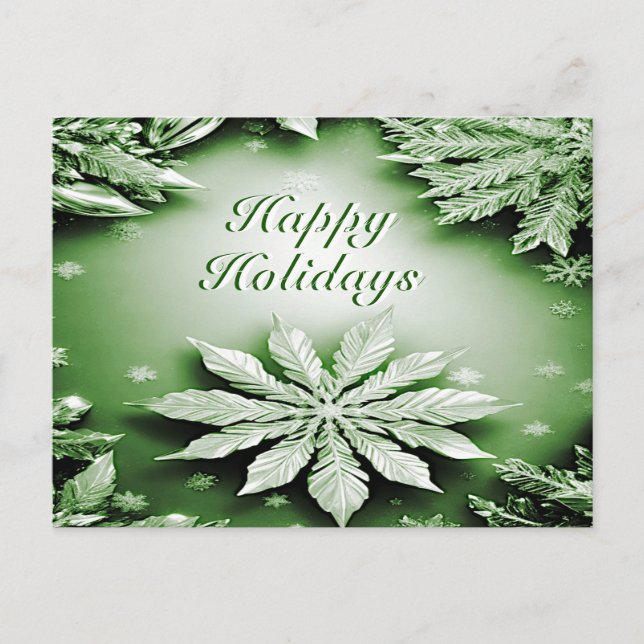 Green Floral Holiday Christmas Postcard (Front)