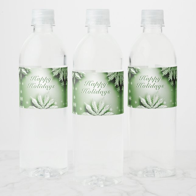 Green Floral Holiday Christmas Water Bottle Label (Bottles)