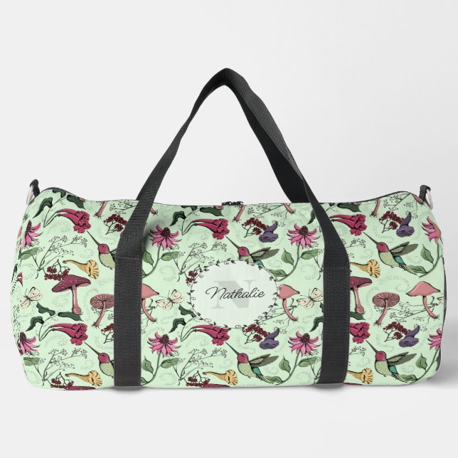 Green Floral Hummingbird Nature Sports Fitness Bag (Front)