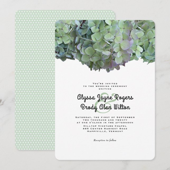 Green Floral Hydrangea Wedding Invitation (Front/Back)