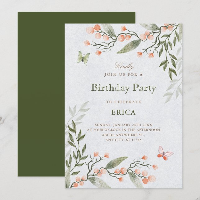 Green floral  invitation (Front/Back)