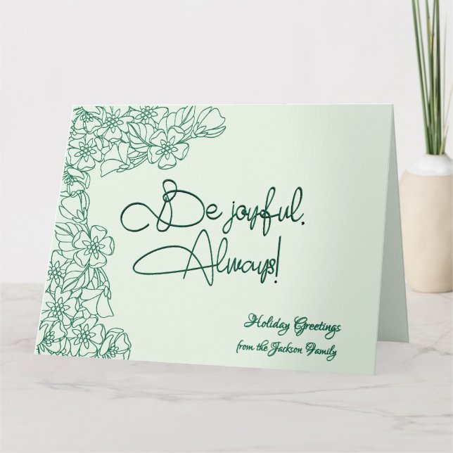 Green Floral Joyful Photo Christmas Card (Front)