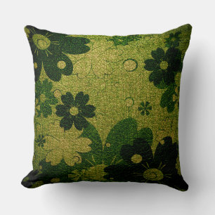Green Floral Leather Cushion