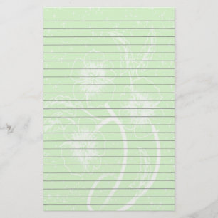 Green Floral Lined Stationery