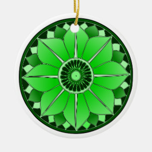 Green Floral Lotus New Age Spiritual Mandala Ceramic Tree Decoration