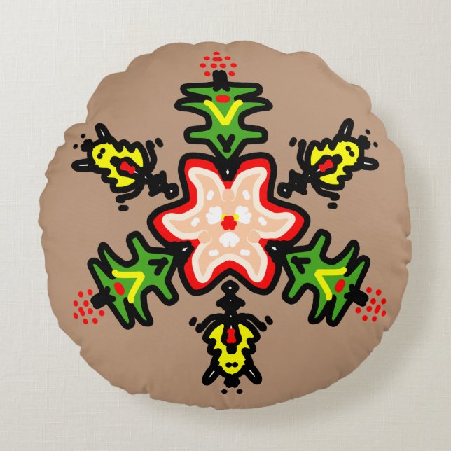 Green Floral Mandala Round Cushion (Front)