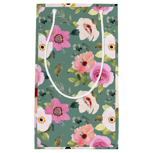 Green & Floral Medium Gift Bag (Front)