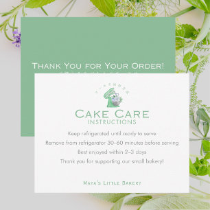 Green Floral Mixer Cake Care Instructions Thank You Card
