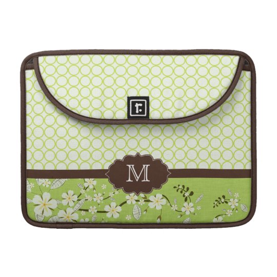Green floral modern monogram macbook pro sleeve