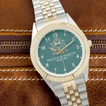 Green Floral Monogram Wedding Personalized Couple Watch<br><div class="desc">Green Floral Monogram Wedding Personalized Couple's Gift This vintage green wedding gift watch is an elegant and timeless keepsake, featuring a beautiful floral monogram and the couple’s names engraved for a personal touch. Designed with sophistication and charm, this custom watch combines vintage style with modern sentiment, making it a perfect...</div>