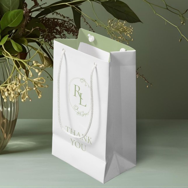 Green Floral Monogram Wedding Thank You Small Gift Bag (Creator Uploaded)