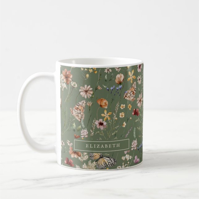 Green Floral Mug (Left)