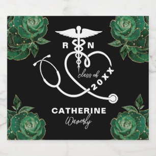 Green Floral Nursing School Sparkling Wine Label