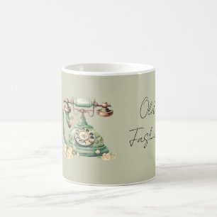 Green Floral Old Fashion Telephone Coffee Mug