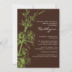 Green Floral on Brown Bridal Shower Invitation