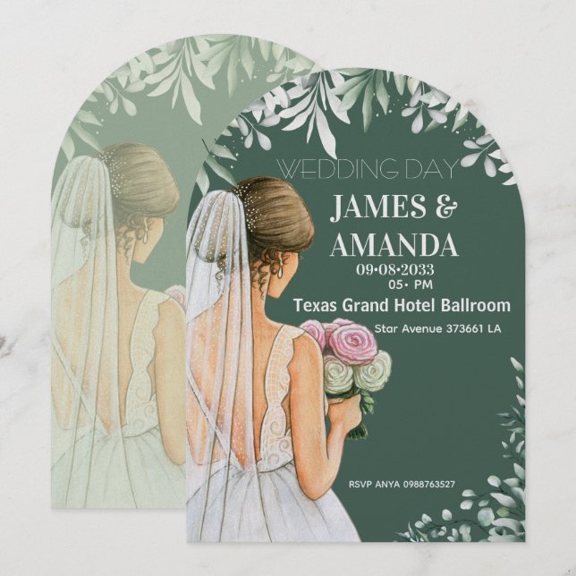 Green Floral On Budget Wedding  Invitation (Front/Back)