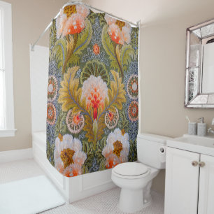 Green Floral Ornaments Shower Curtain