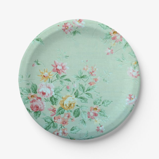 Green Floral Paper Plate (Front)