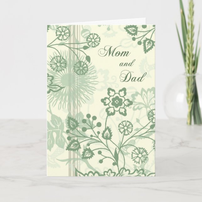 Green Floral Parents  Wedding Day Thank You Card (Front)