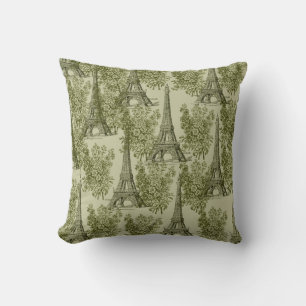 Green Floral Paris Eiffel Tower Cushion